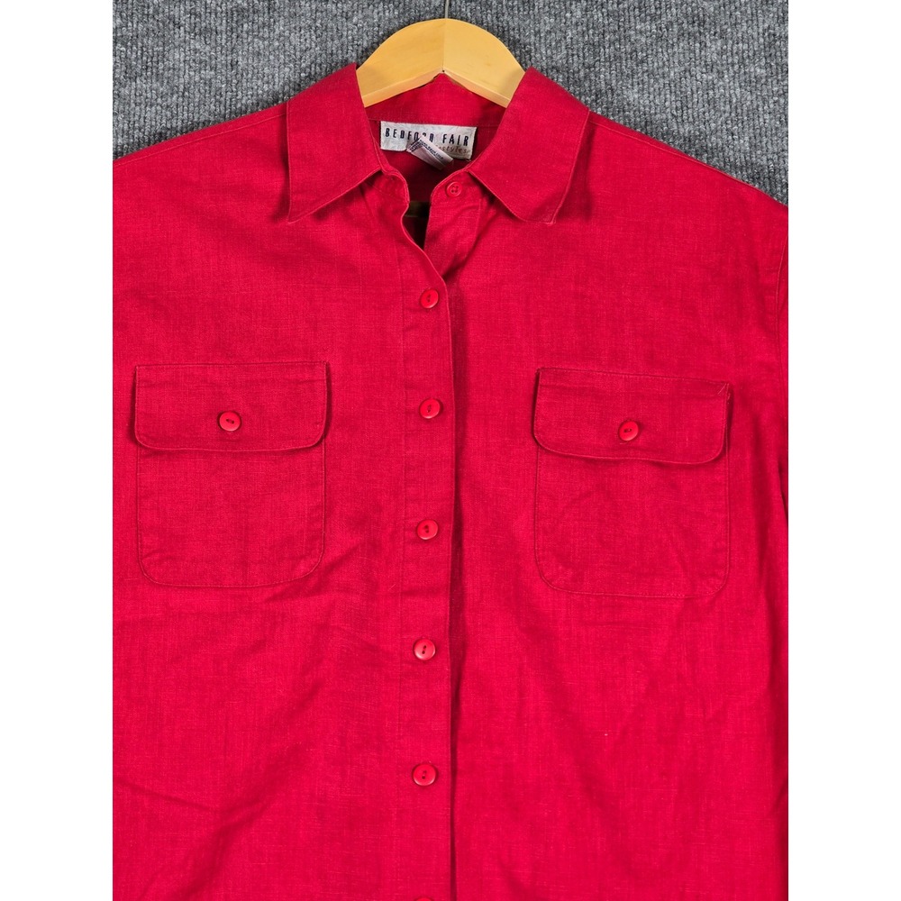 Bedford Fair Lifestyles Red Linen Cotton Blend Short Sleeve Shirt Women‎ S